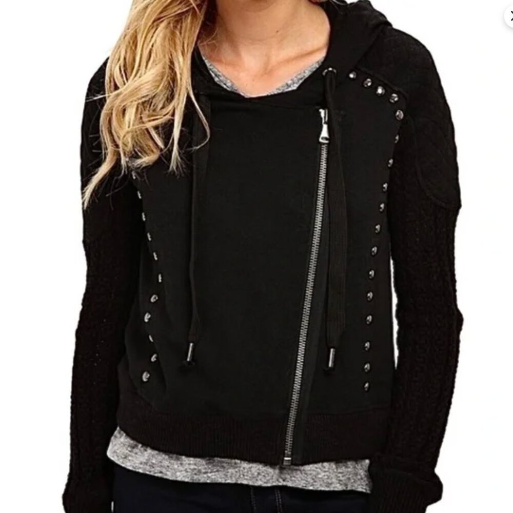 Free People Ring My Bell Asymmetrical Studded Hoodie Size Medium